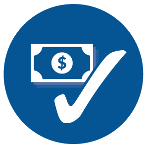 Icon of a dollar bill and check mark representing scholarships