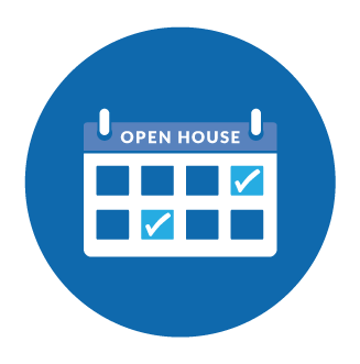 Icon depicting a calendar with two open house events