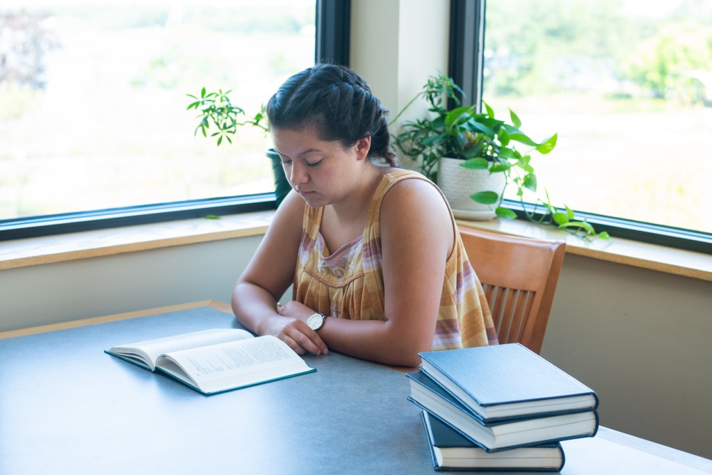 a female student studies