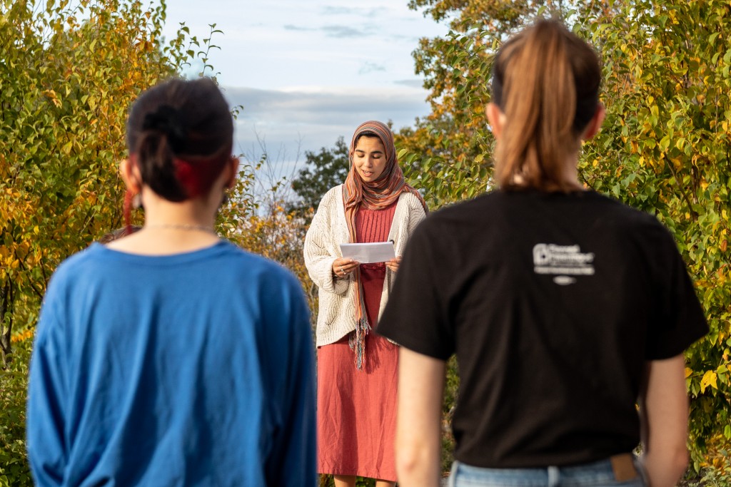 Student Safiya Nafai speaks to a crowd